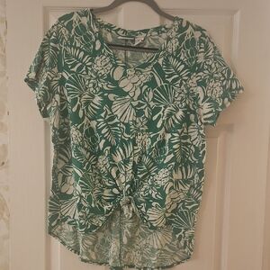 Nicole Miller Tropical Green and White Short Sleeve Tee